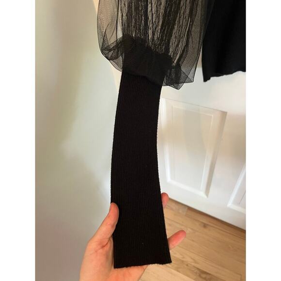 Aqua Chiffon Balloon Sleeve Sweater Black Women's S Double Sheer Shirt Blouse - Picture 6 of 13